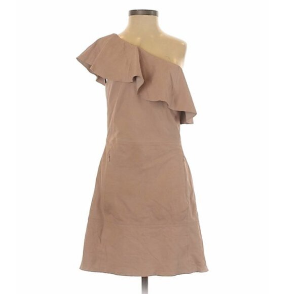 Free People Leather Dress XS Natalie Genuine One Shoulder Natural Cocktail Event - Picture 4 of 11